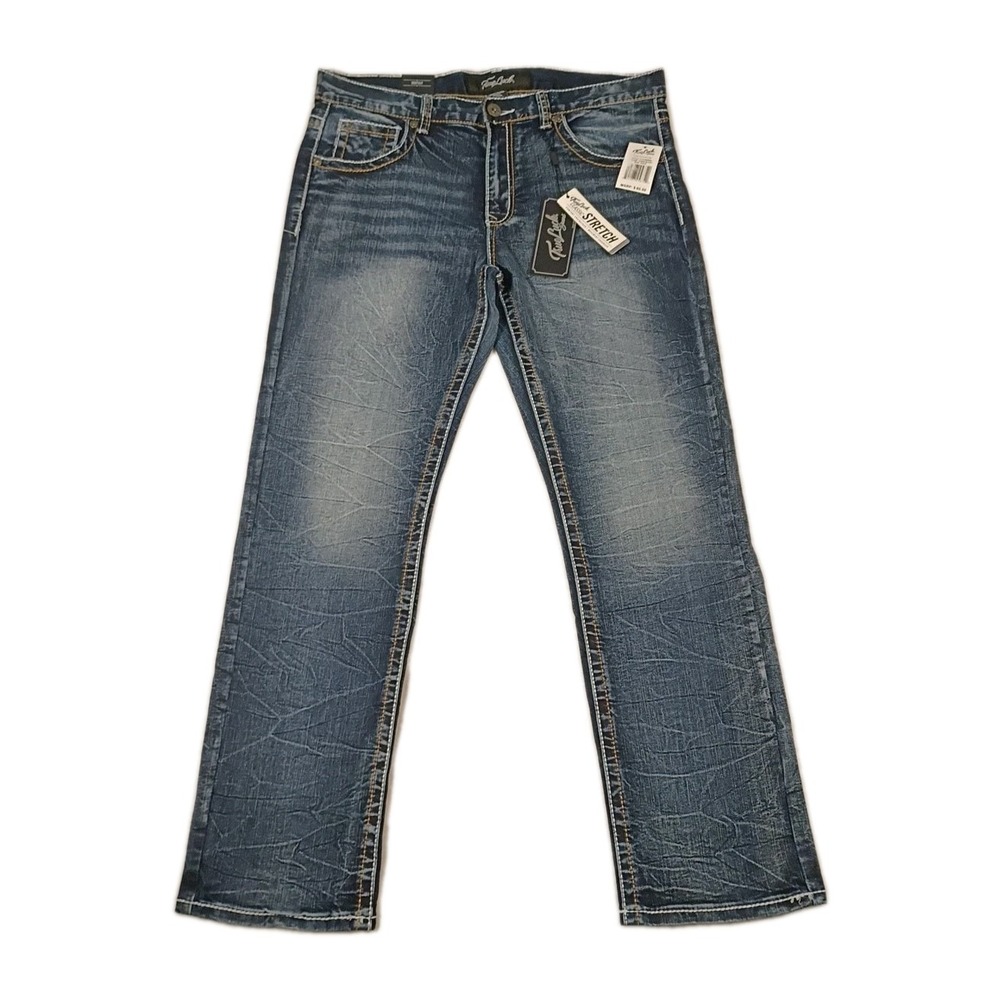 True Luck Men's Bootcut Jeans 34x32 Embroidered‎ Western Thick Stitch NWT
